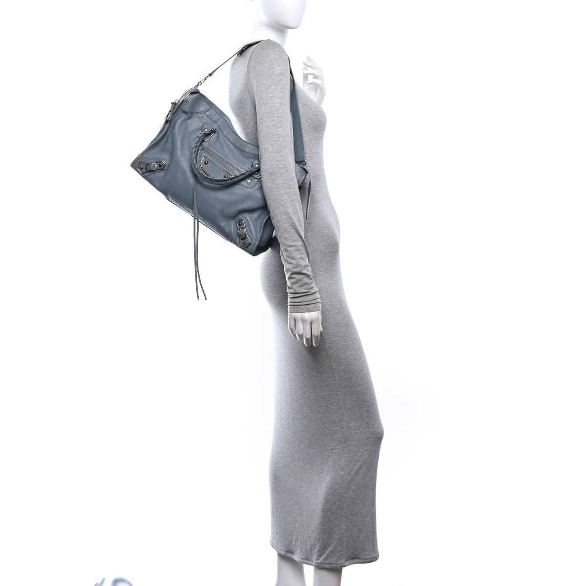 Chevre Silver Metallic Edge Hardware City Bleu Acier