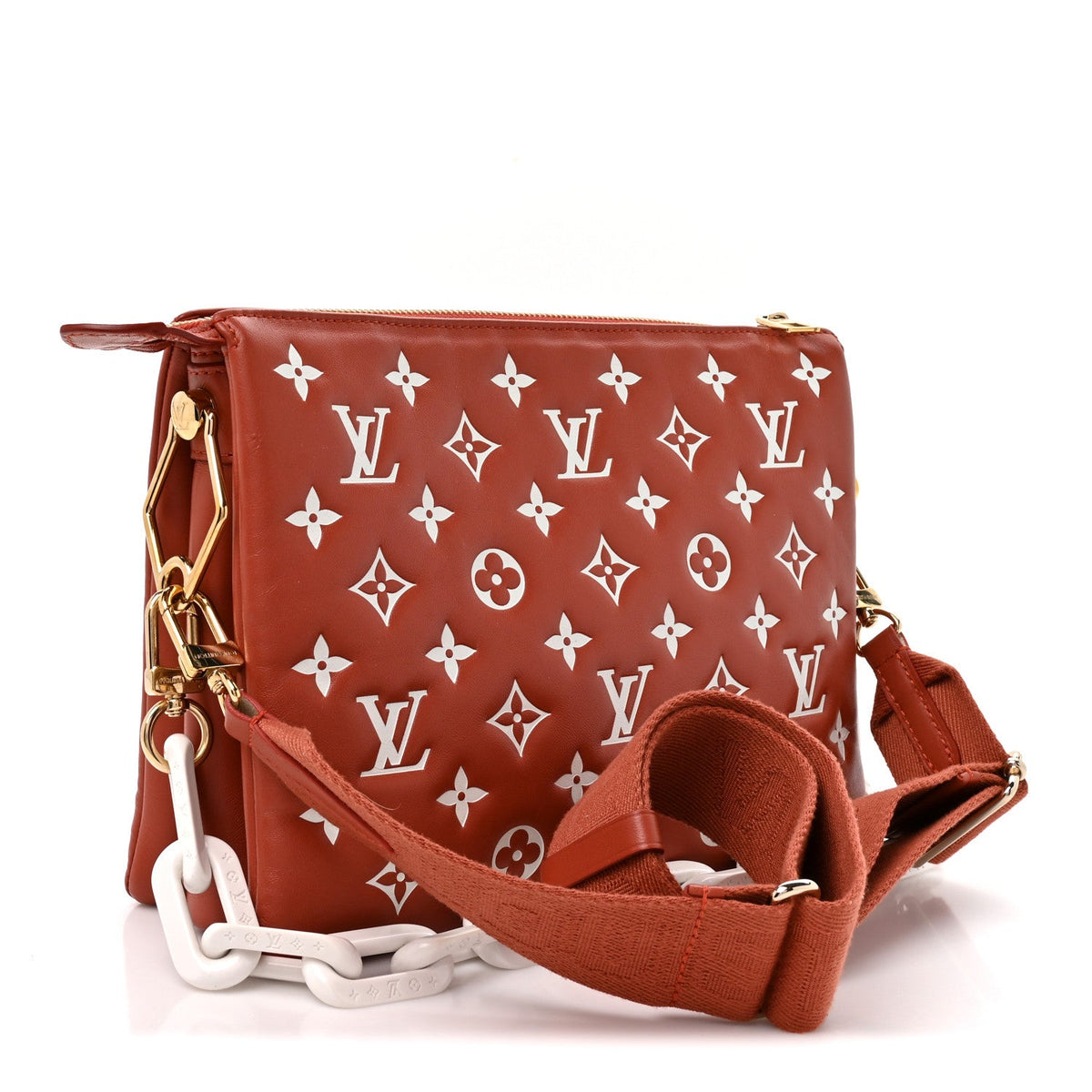 Lambskin Embossed Monogram Coussin PM Terracotta Brown