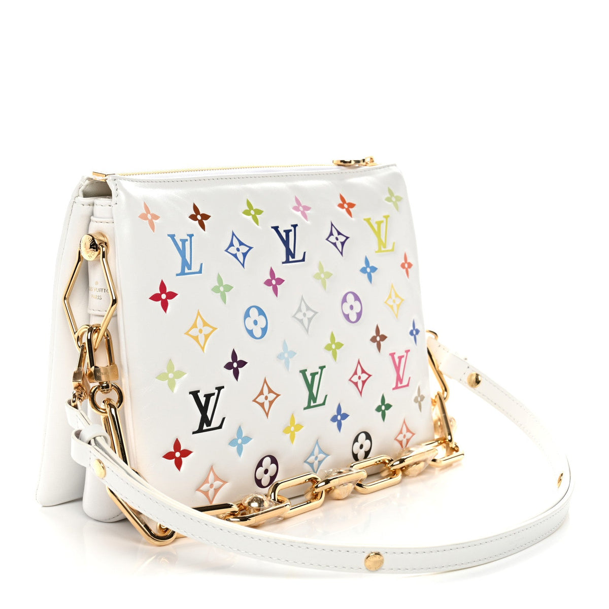 LV x TM Lambskin Embossed Monogram Coussin PM White Multicolor