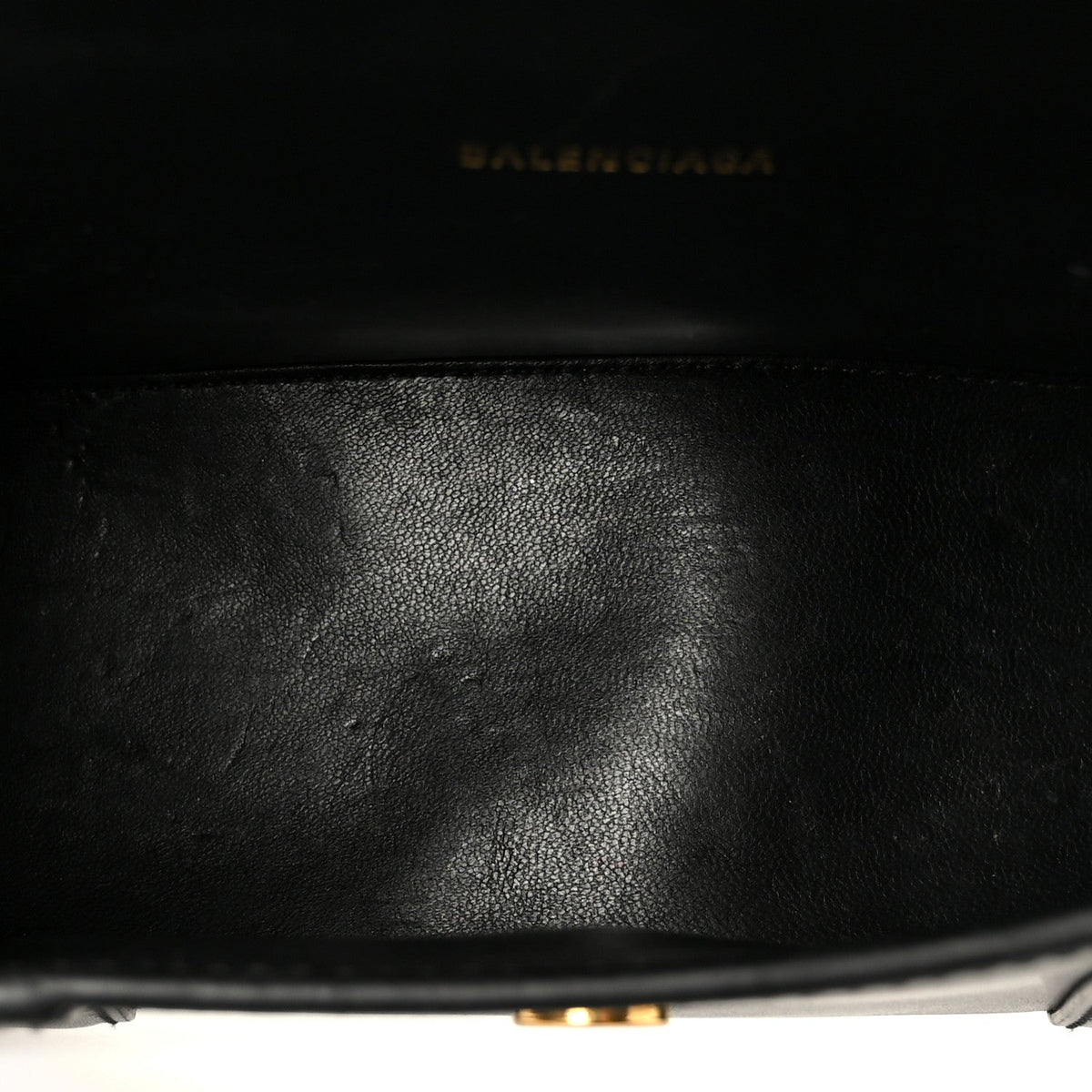 Shiny Box Calfskin Hourglass Top Handle Bag XS Black Black