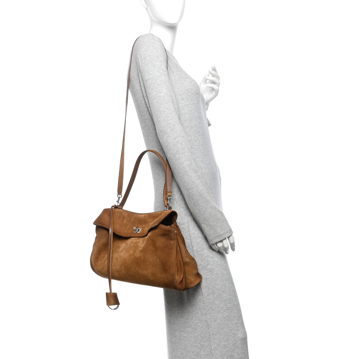 Waxed Suede Calfskin Medium Rodeo Top Handle Handbag Camel