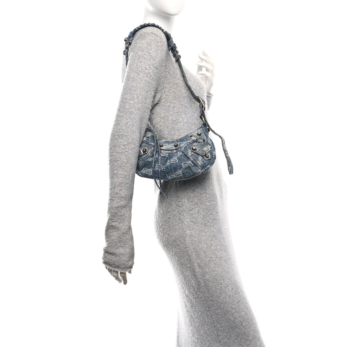 Bleached Denim BB Monogram Le Cagole Shoulder Bag XS Blue