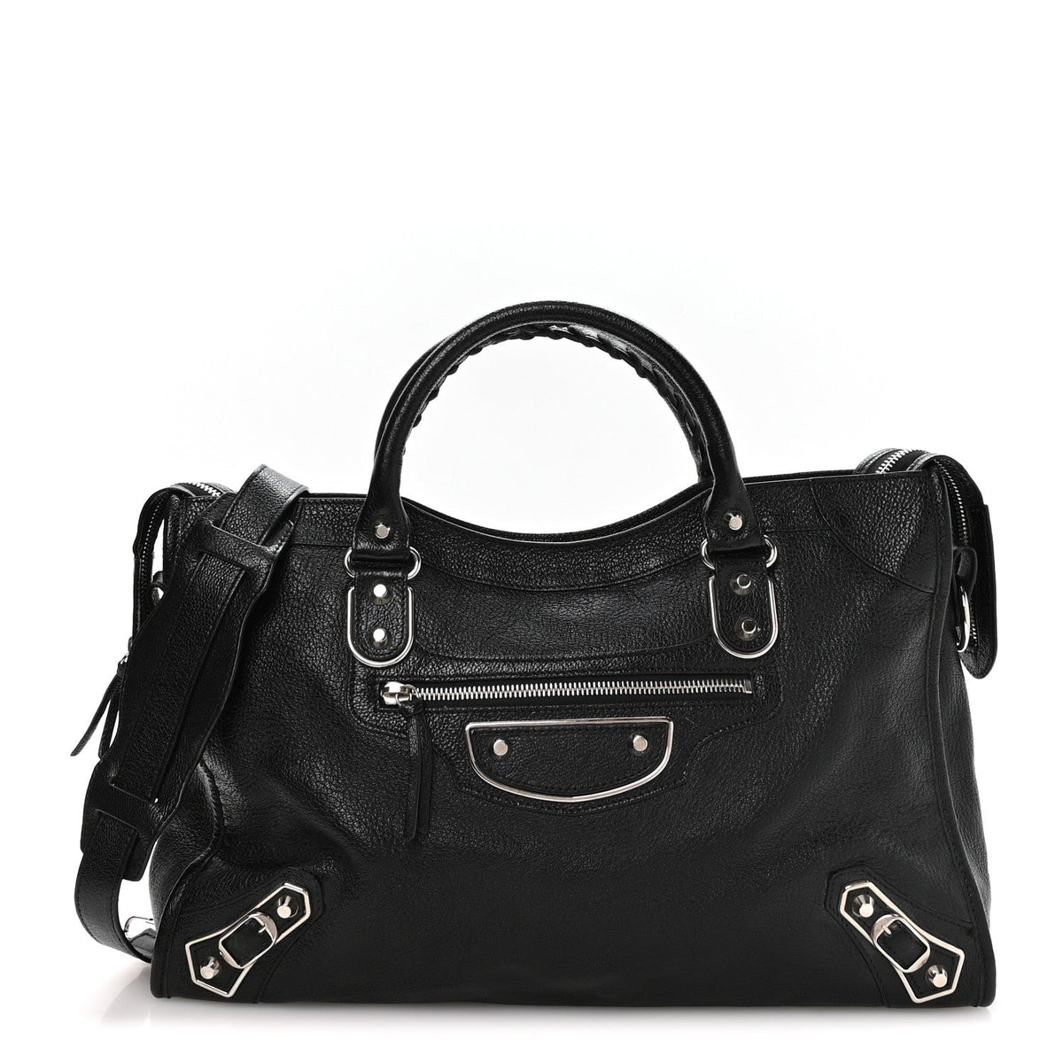 Chevre Silver Metallic Edge Hardware City Black