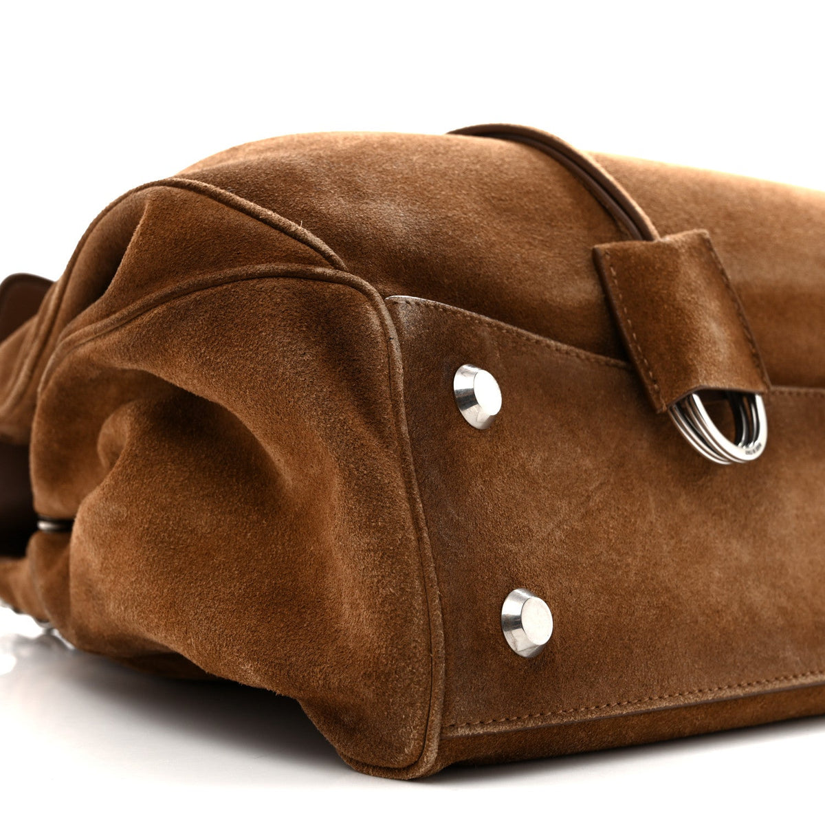 Waxed Suede Calfskin Medium Rodeo Top Handle Handbag Camel