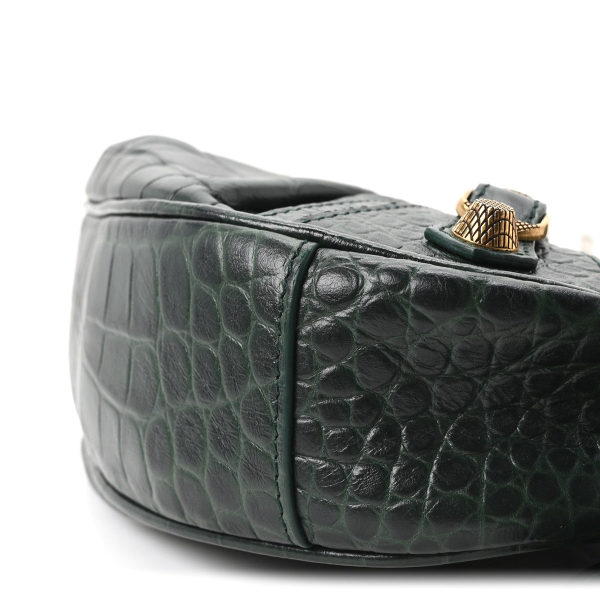 Extra Supple Calfskin Crocodile Embossed Le Cagole Shoulder Bag XS Forest Green