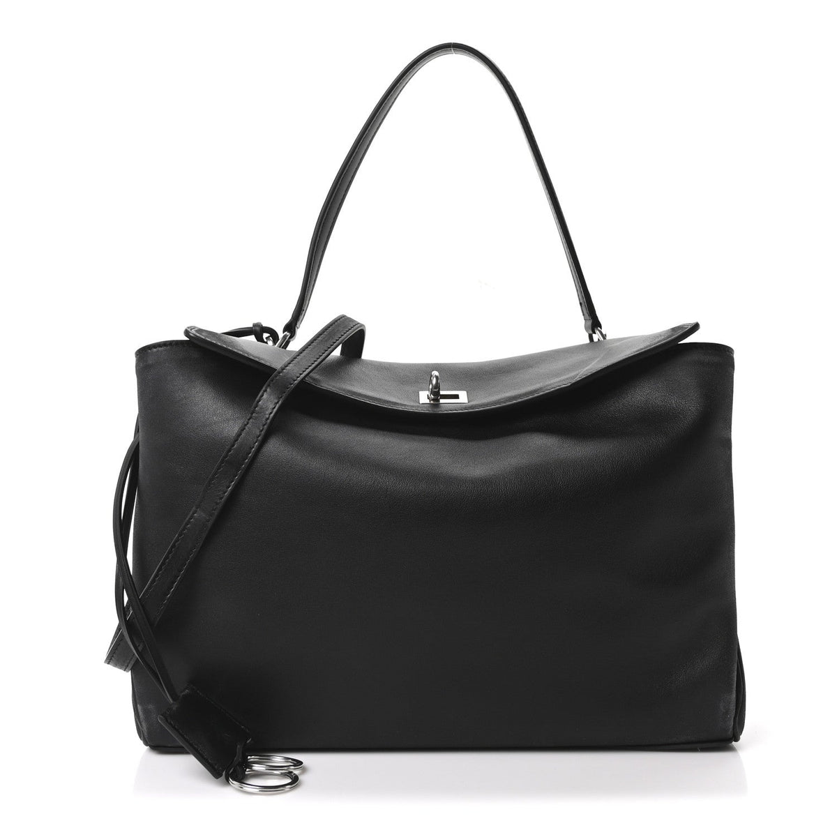 Natural Smooth Calfskin Medium Rodeo Top Handle Handbag Black
