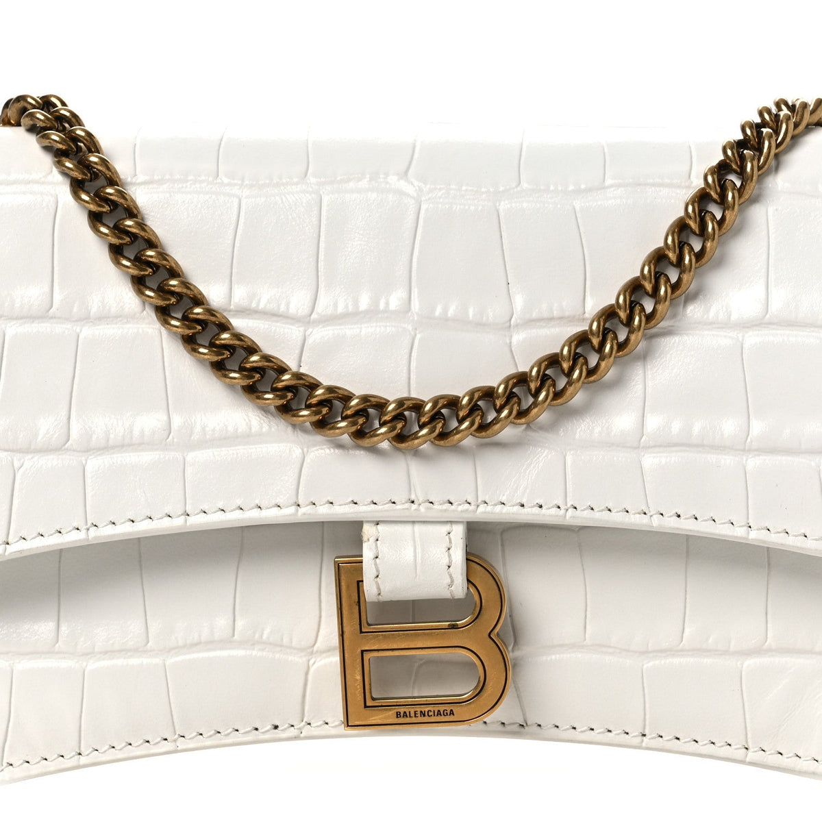 Calfskin Crocodile Embossed Small Crush Chain Bag White