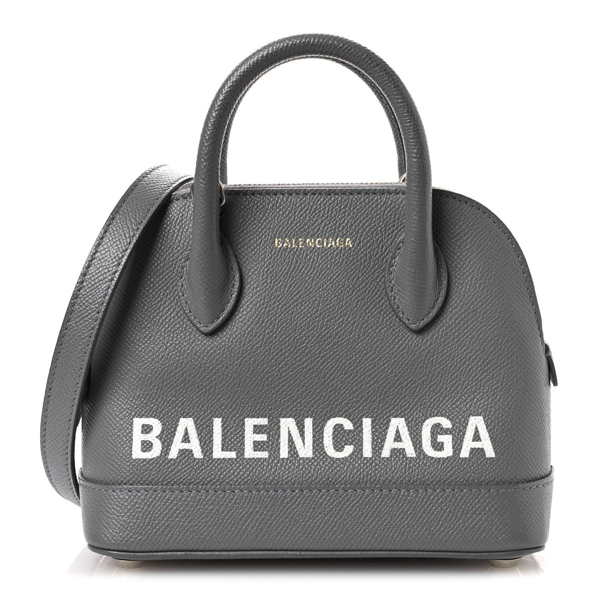 Signature Grained Calfskin Logo XXS Ville Top Handle Bag Gris Perle Fonce White
