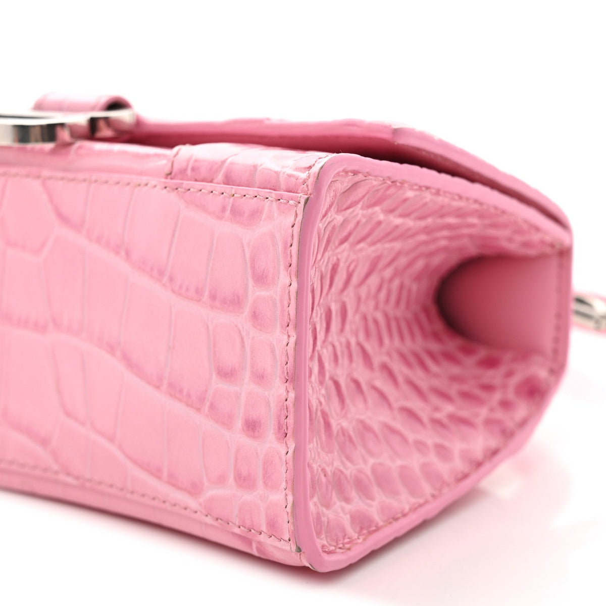 Shiny Calfskin Crocodile Embossed Hourglass Top Handle Bag XS Sweet Pink