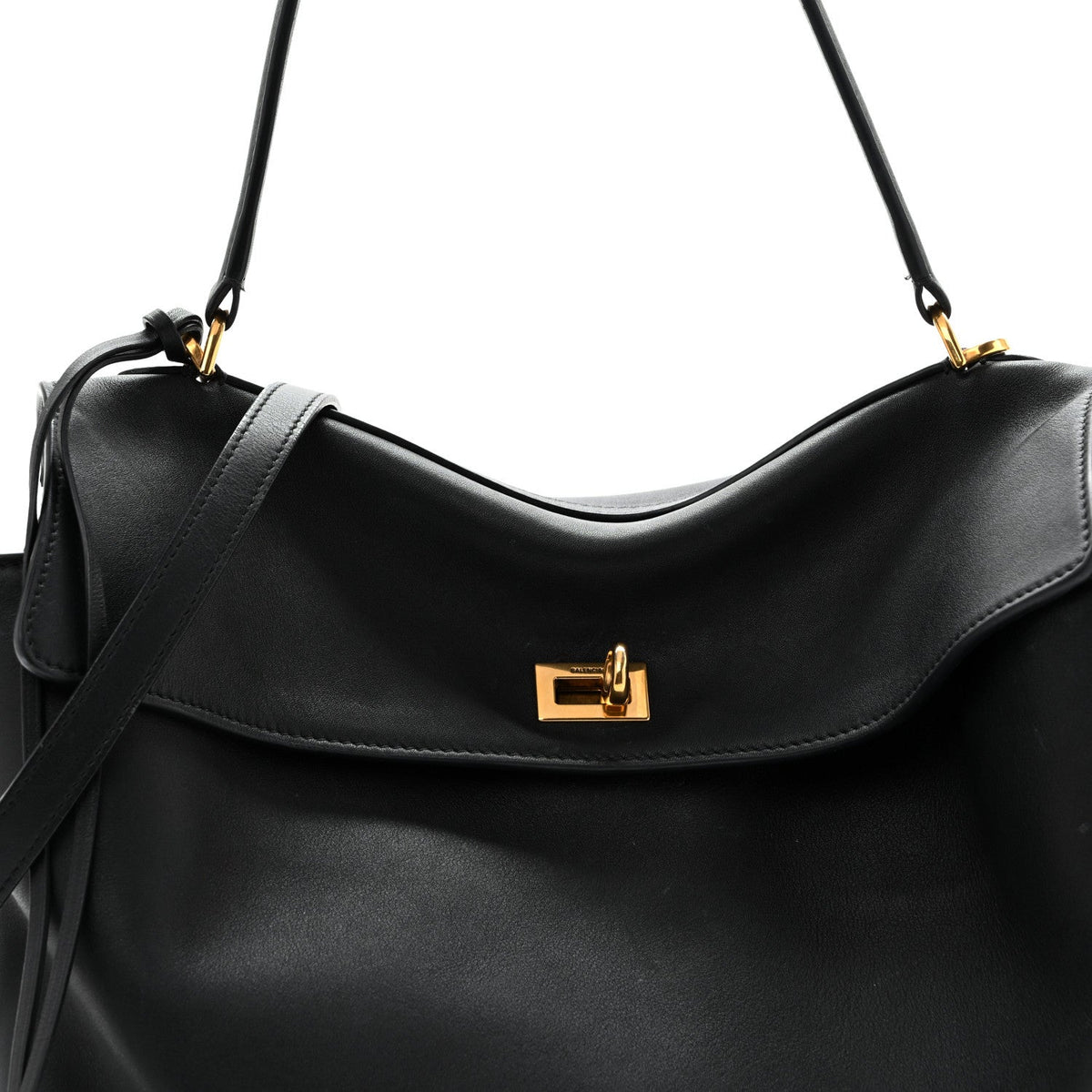 Natural Smooth Calfskin Medium Rodeo Top Handle Handbag Black