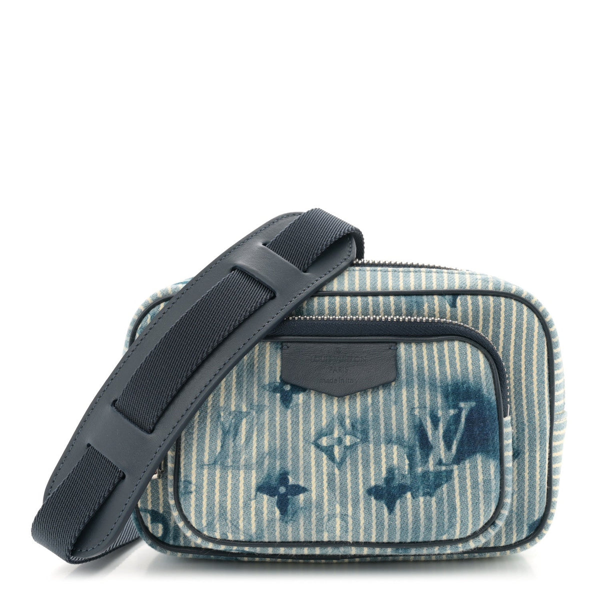 Hickory Stripes Denim Monogram Watercolor Outdoor Pouch Blue