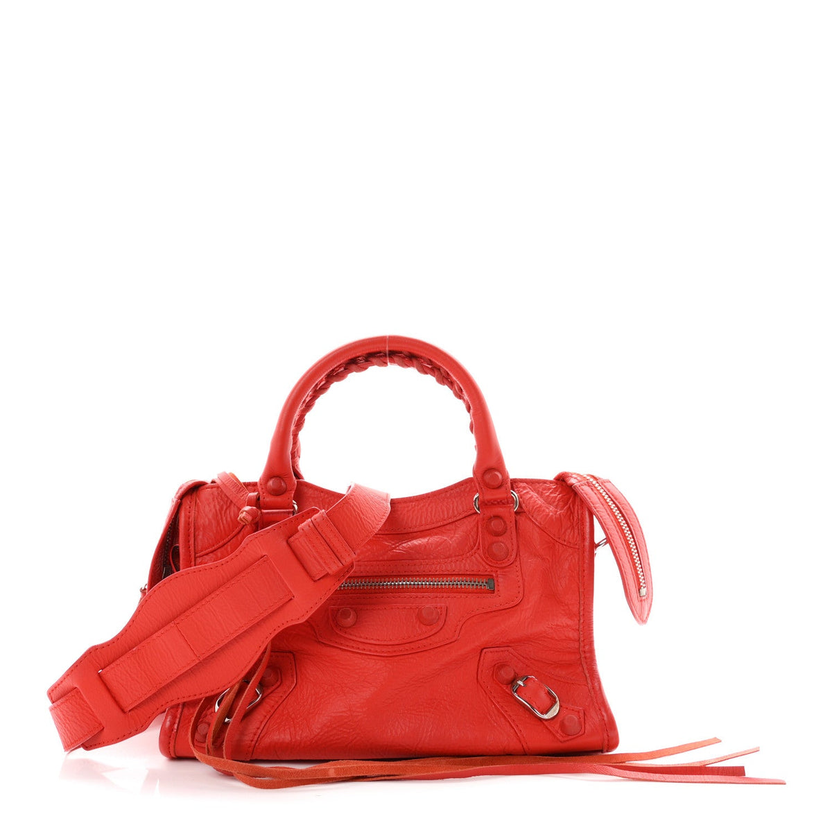 Matte Goatskin Rubber Covered Classic Hardware Mini City Rouge Coquelico Rouge Braise