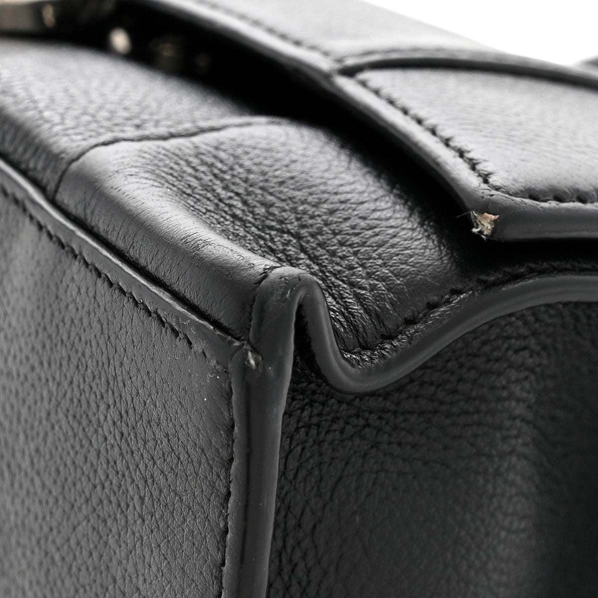 Grained Calfskin Small Hourglass Top Handle Bag Black