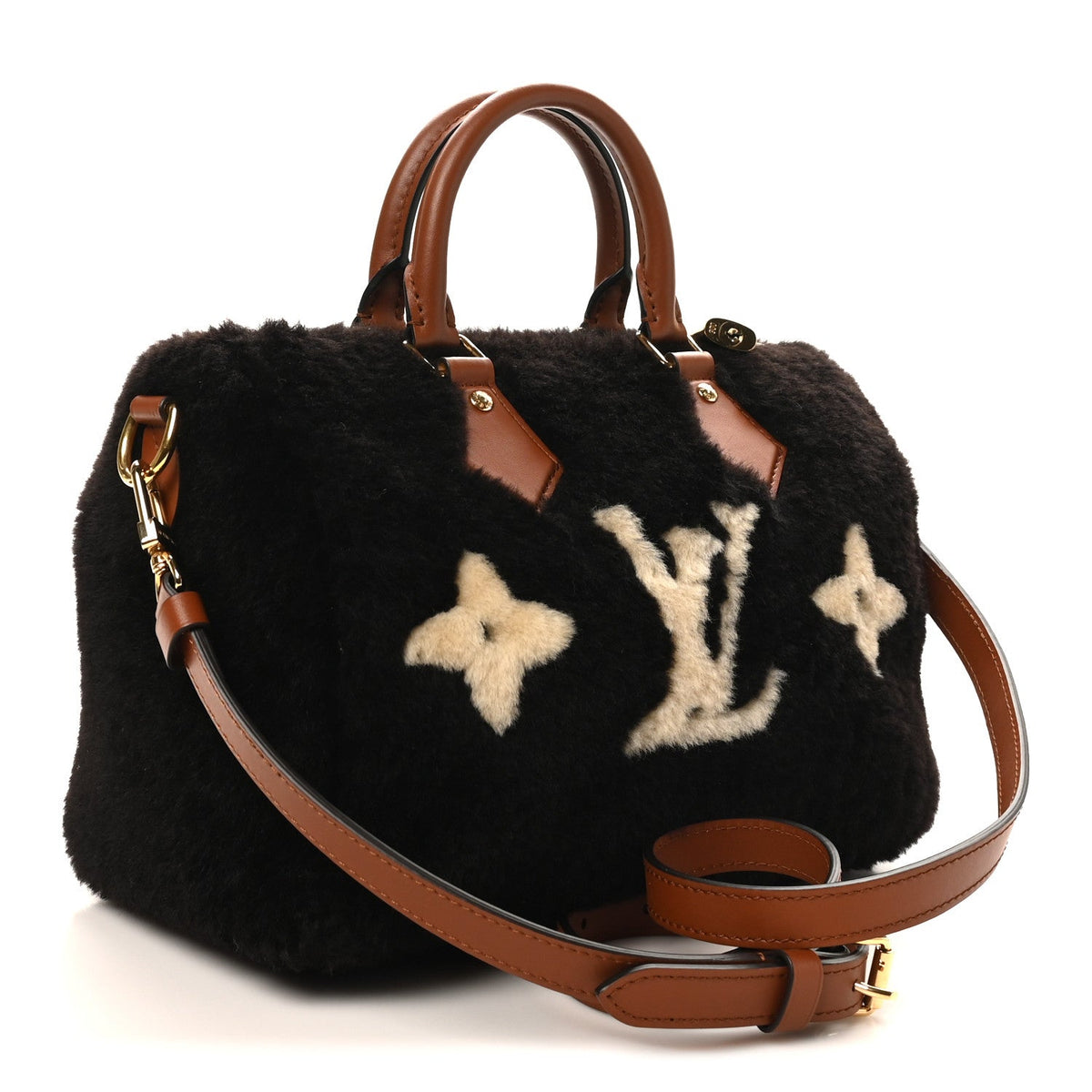 Shearling Monogram LV Ski Cozygram Speedy Bandouliere 25 Chocolate Cream