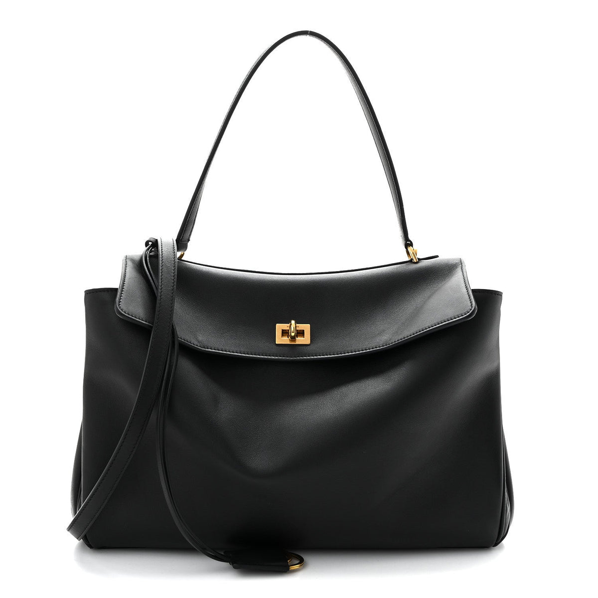 Natural Smooth Calfskin Medium Rodeo Top Handle Handbag Black