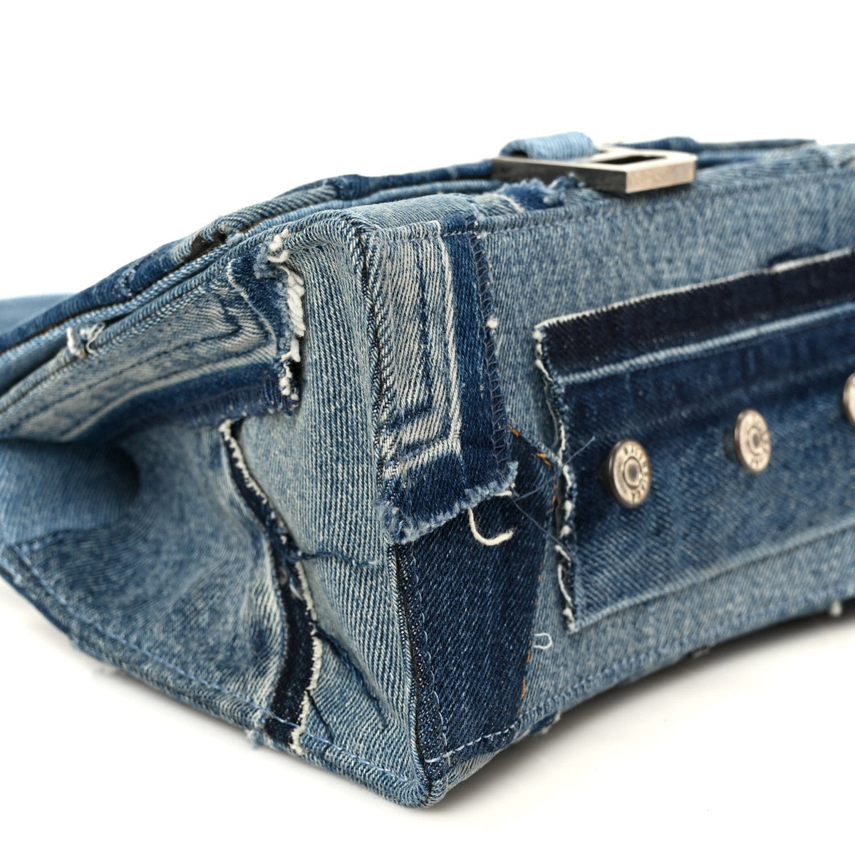 Denim Patchwork Small Hourglass Top Handle Bag Washed Blue