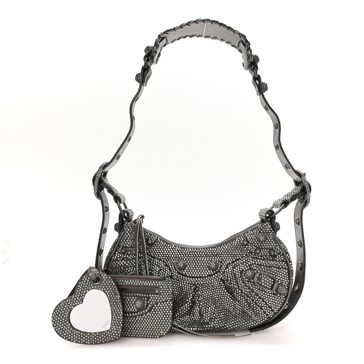 Rhinestone Encrusted Le Cagole Shoulder Bag XS Silver