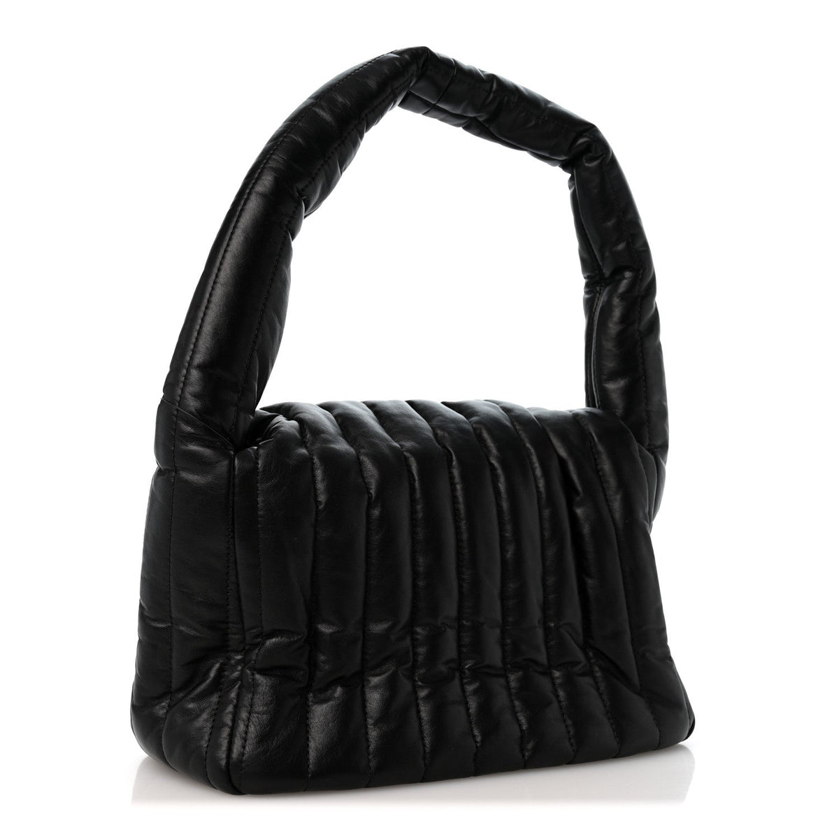 Crushed Calfskin Quilted Small Monaco Shoulder Bag Black