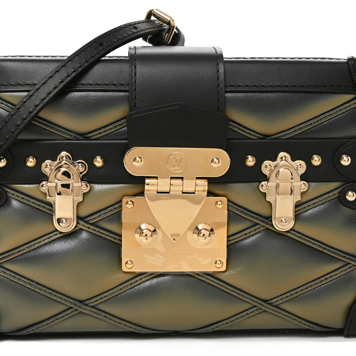 Lambskin Malletage Petite Malle Black Beige