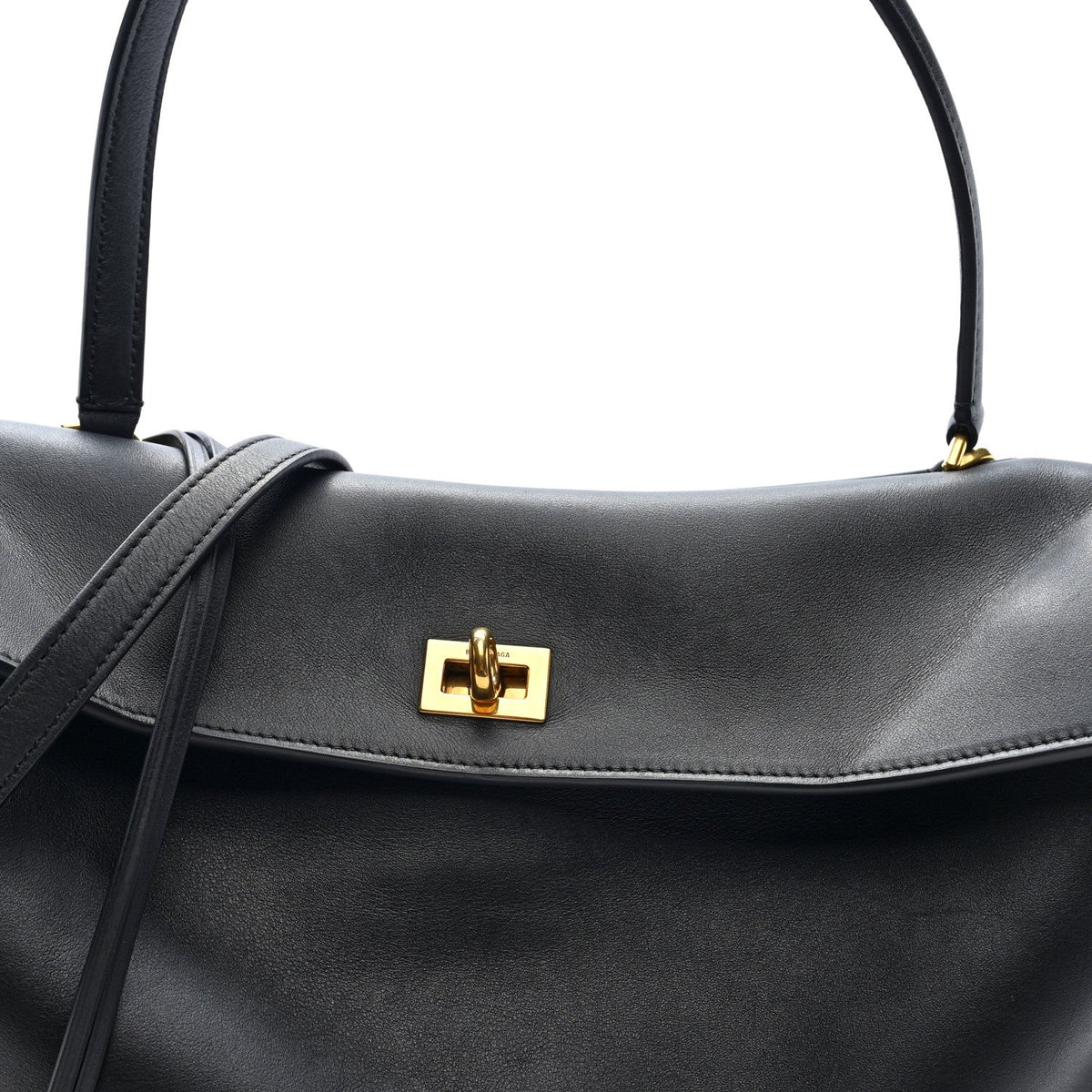 Natural Smooth Calfskin Medium Rodeo Top Handle Handbag Black