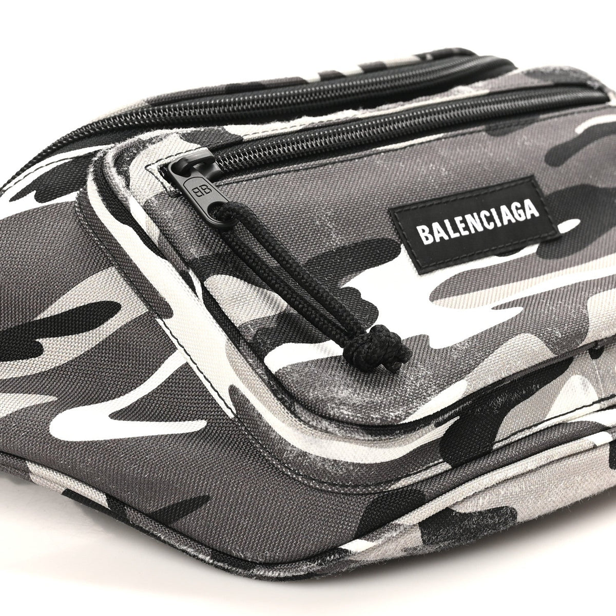 Distressed Nylon Canvas Camo Logo Explorer Beltpack Black White Gray
