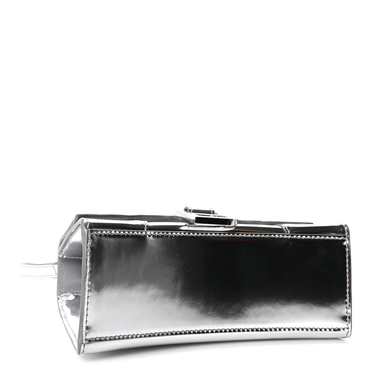 Metallic Calfskin Hourglass Top Handle Bag XS Silver