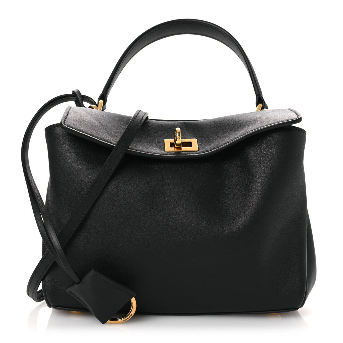 Natural Smooth Calfskin Mini Rodeo Top Handle Handbag Black