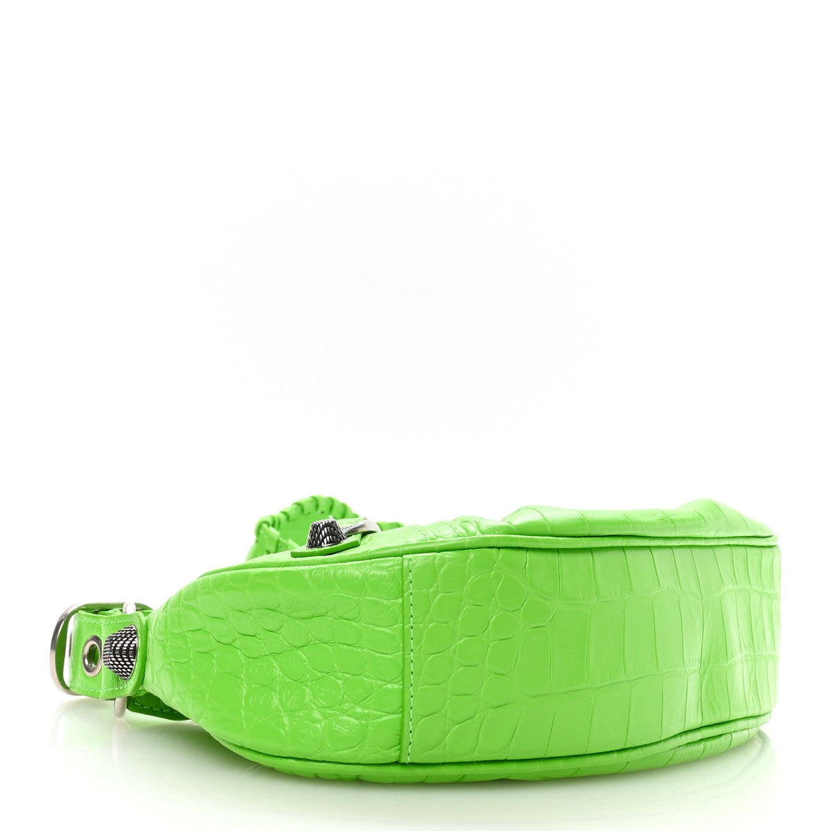 Extra Supple Calfskin Crocodile Embossed Le Cagole Shoulder Bag XS Acid Green