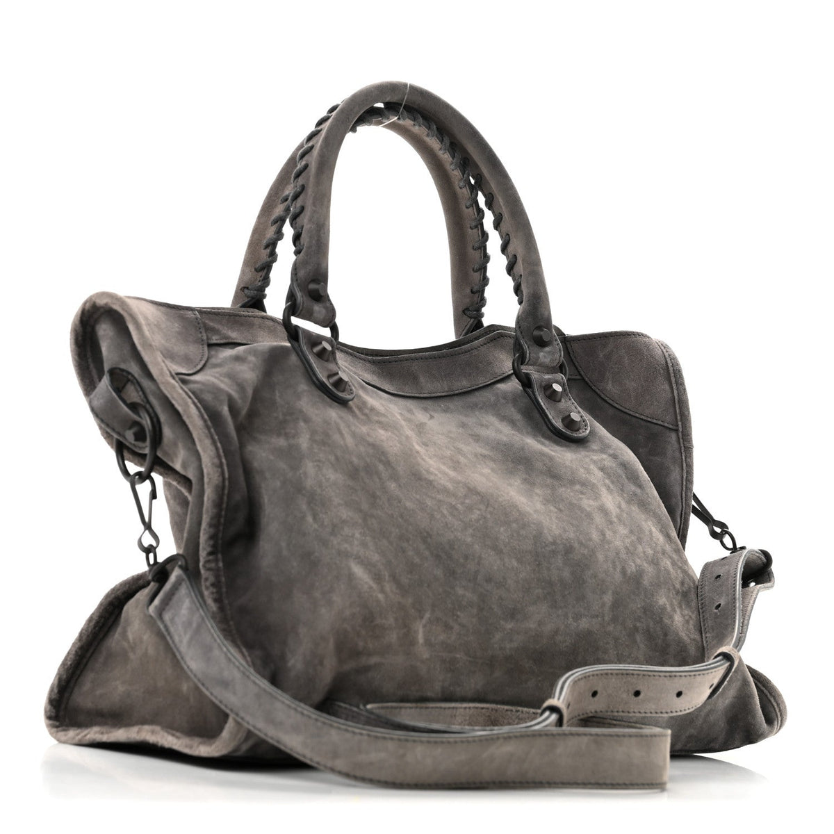 Waxed Suede Calfskin Classic Hardware Medium Le City Storm Grey