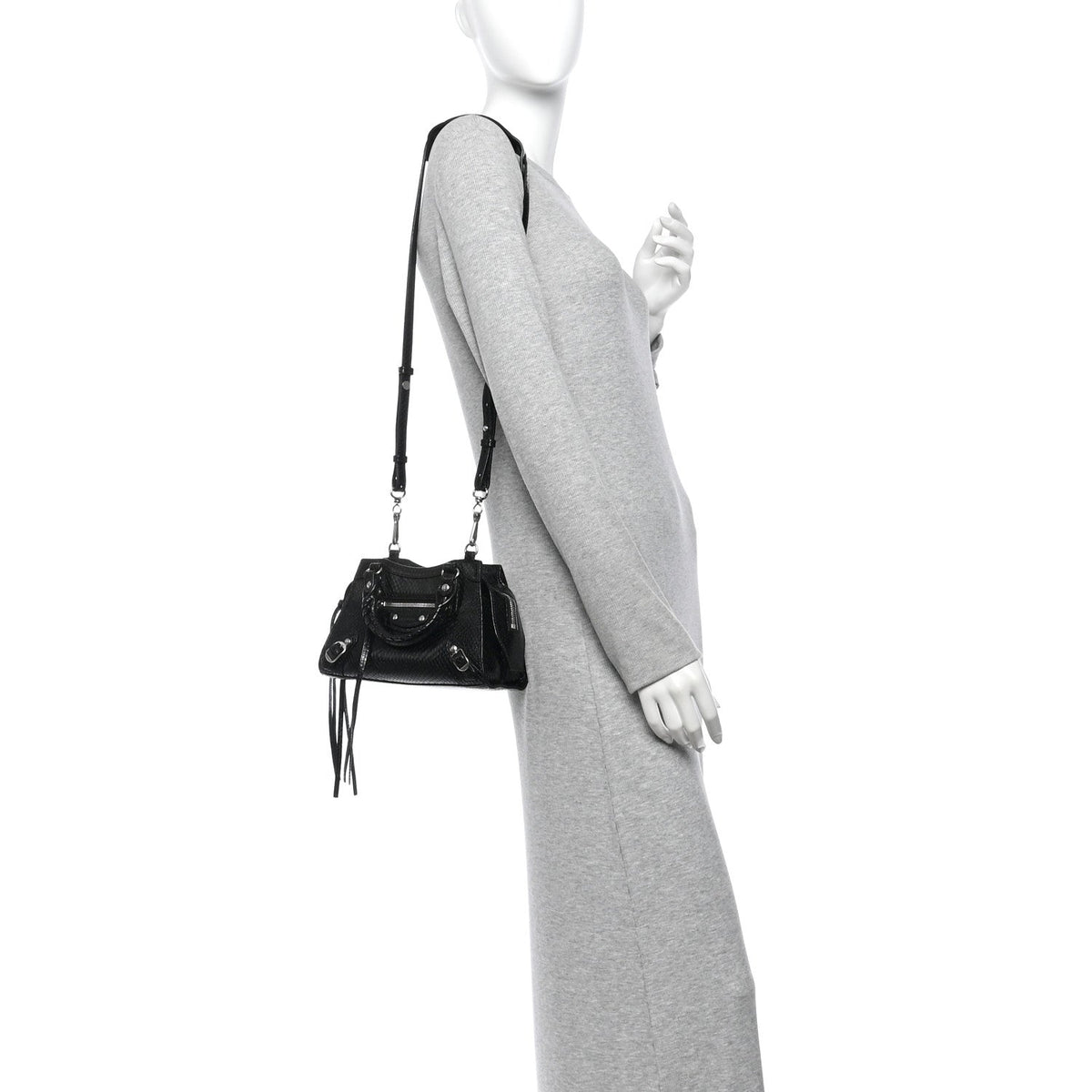 Grained Calfskin Snake Effect Silver Hardware Neo Classic Mini City Black