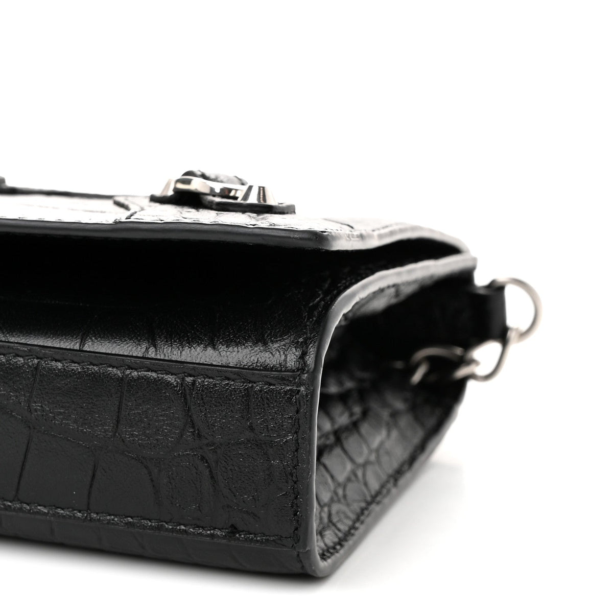 Crocodile Embossed Calfskin Classic Silver Hardware Le City Wallet On Chain Black
