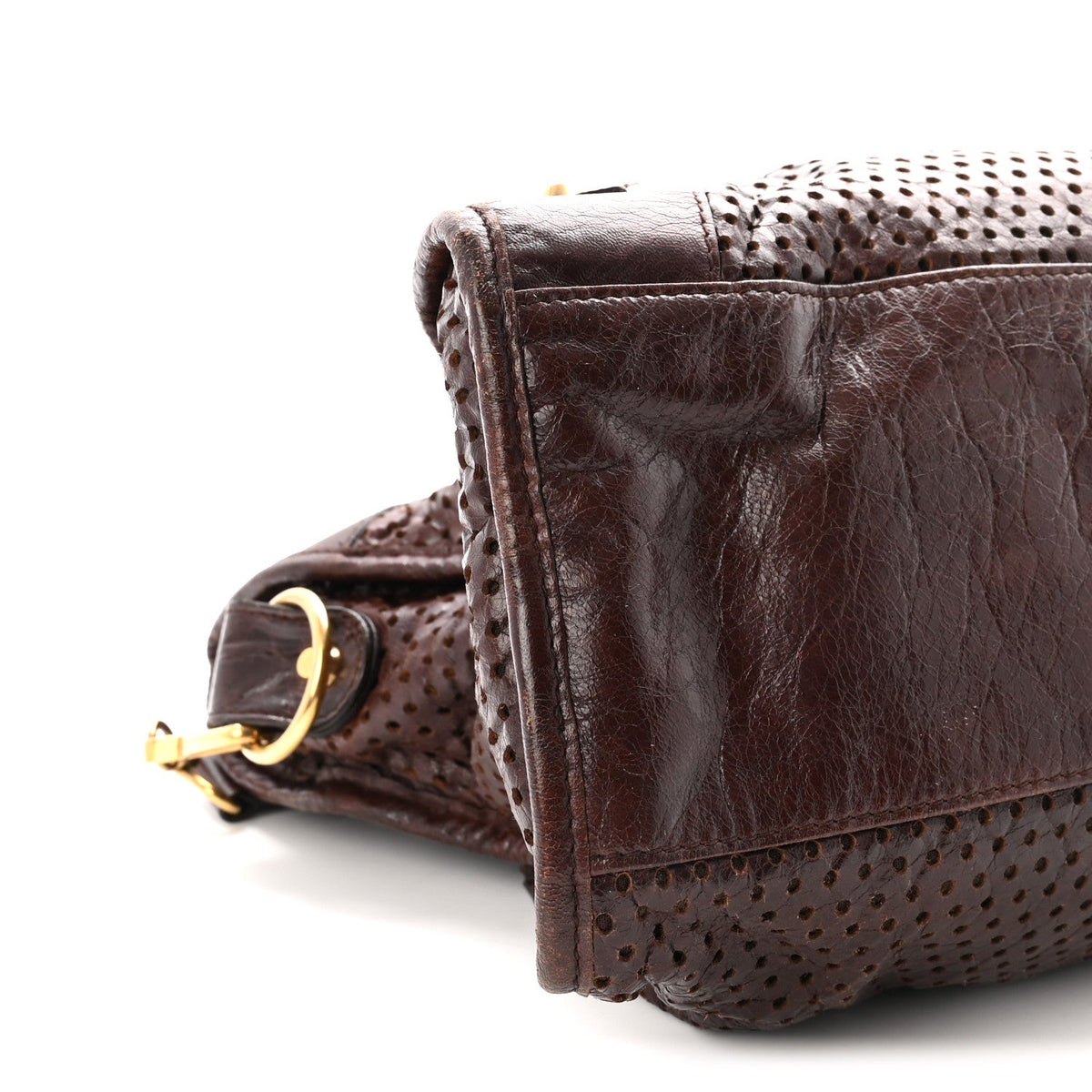 Agneau Classic Gold Hardware Perforated Dot City Charbon