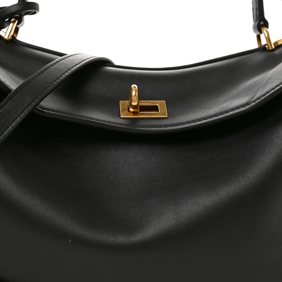 Natural Smooth Calfskin Medium Rodeo Top Handle Handbag Black