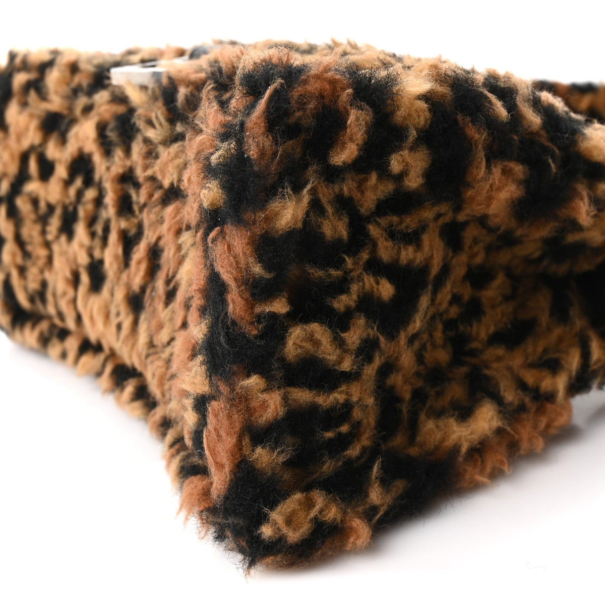 Fleece Leopard Print Small Hourglass Top Handle Bag Brown