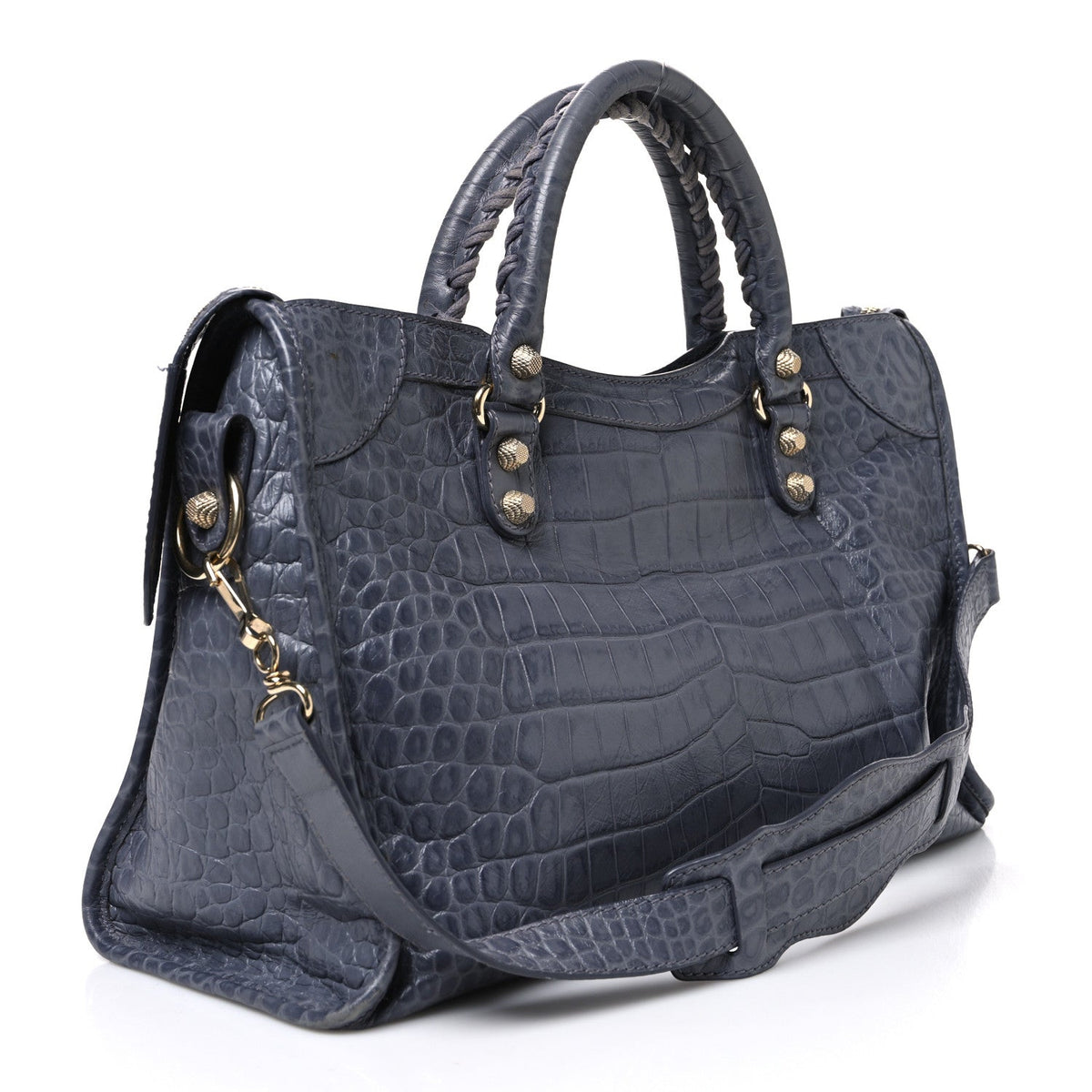 Calfskin Crocodile Embossed Giant 12 Gold Hardware City Gris Beton