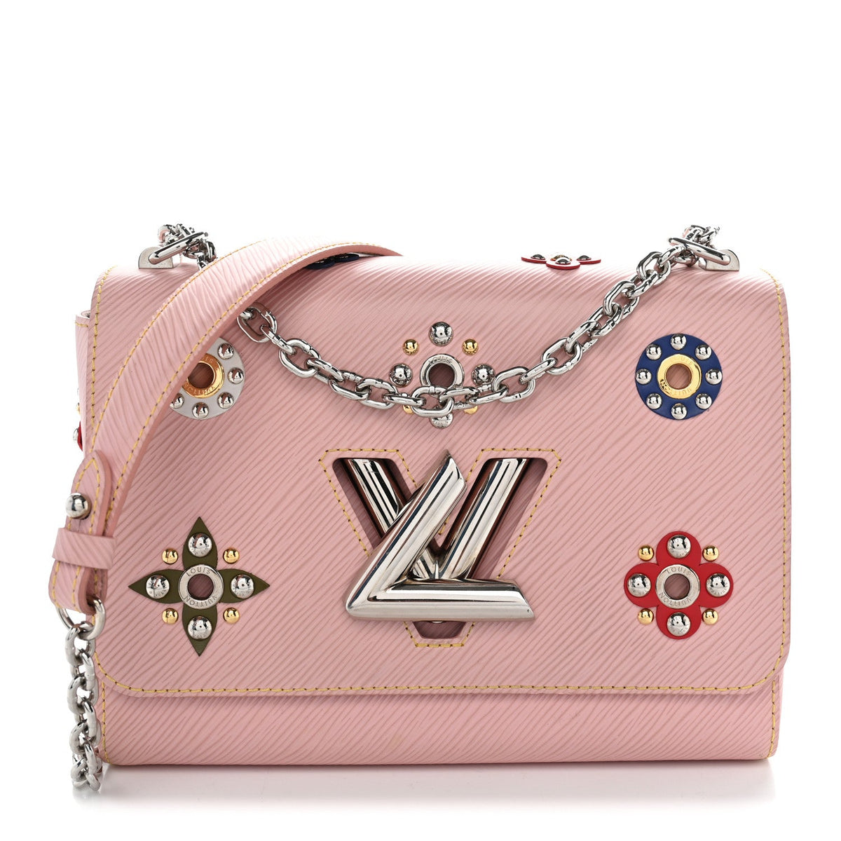 Epi Mechanical Flowers Twist Shoulder Bag MM Rose Ballerine