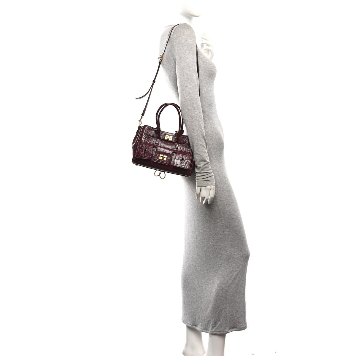 Calfskin Crocodile Embossed Mini Bel Air Carry All Bag Dark Burgundy