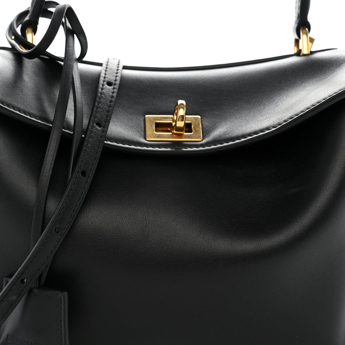 Natural Smooth Calfskin Mini Rodeo Top Handle Handbag Black