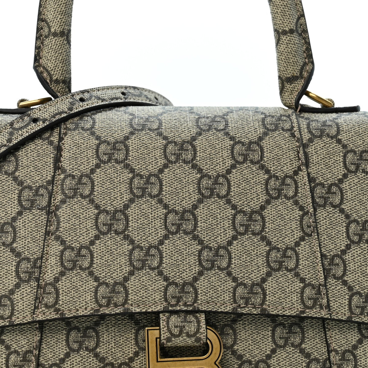 X GUCCI GG Supreme Monogram Small Hourglass Top Handle Bag Beige Ebony