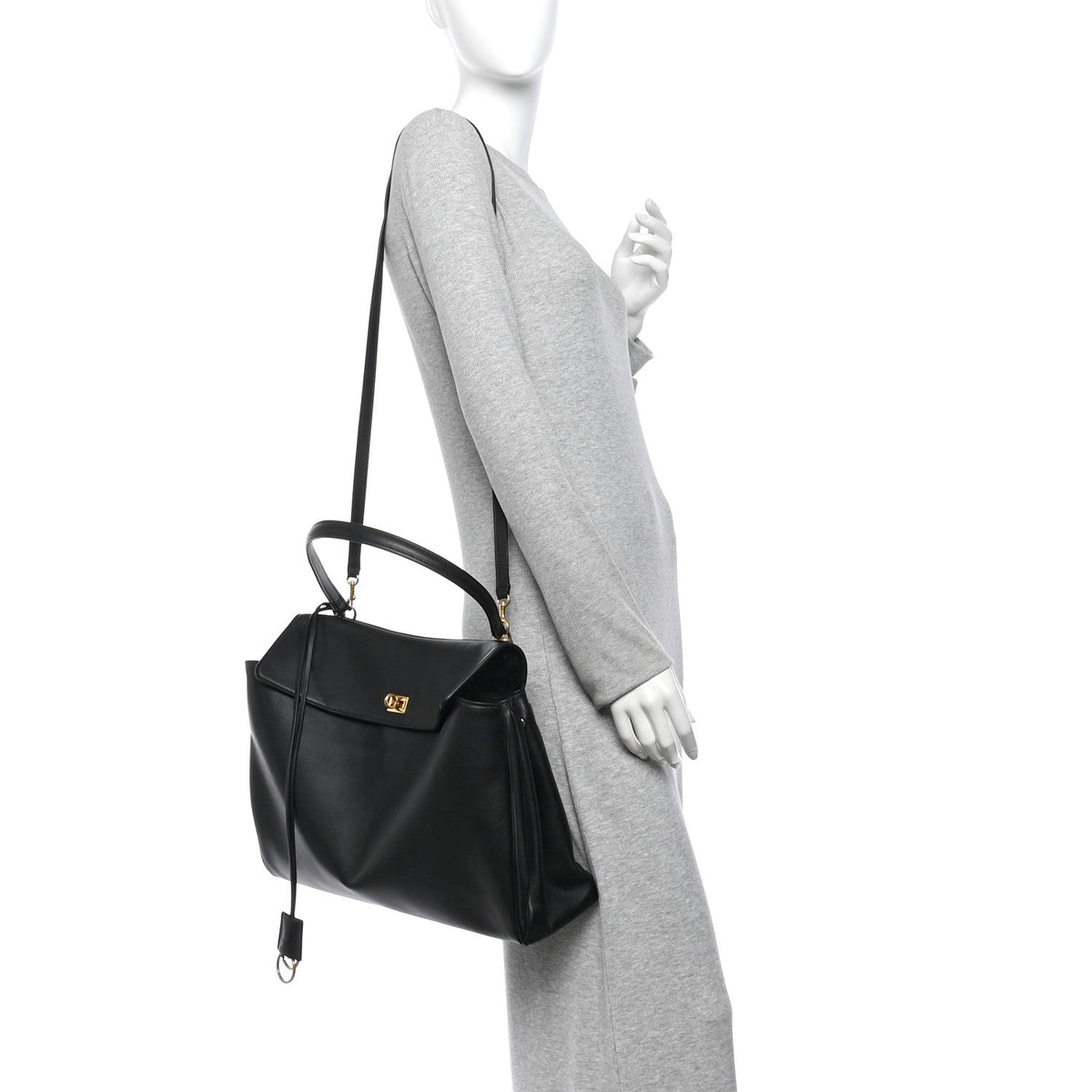 Smooth Calfskin Large Rodeo Top Handle Handbag Black