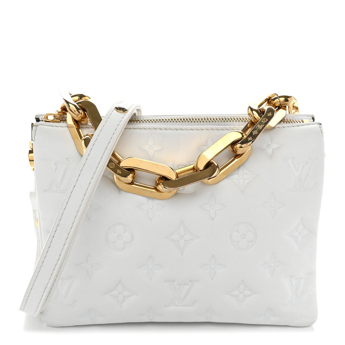 Lambskin Embossed Monogram Coussin BB White