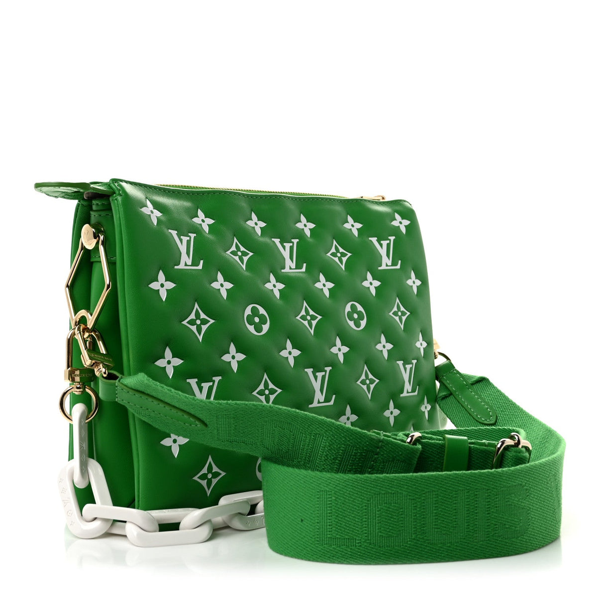 Lambskin Embossed Monogram LV Match Coussin PM Green White