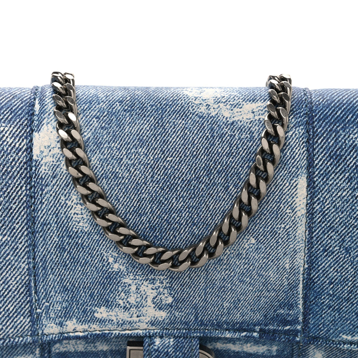 Nappa Denim Printed Hourglass Chain Bag Denim Blue