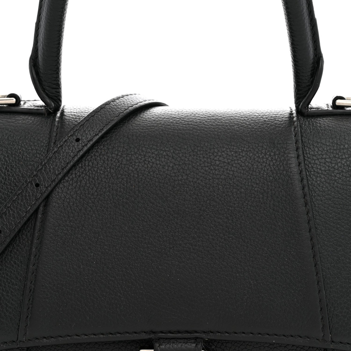 Grained Calfskin Small Hourglass Top Handle Bag Black