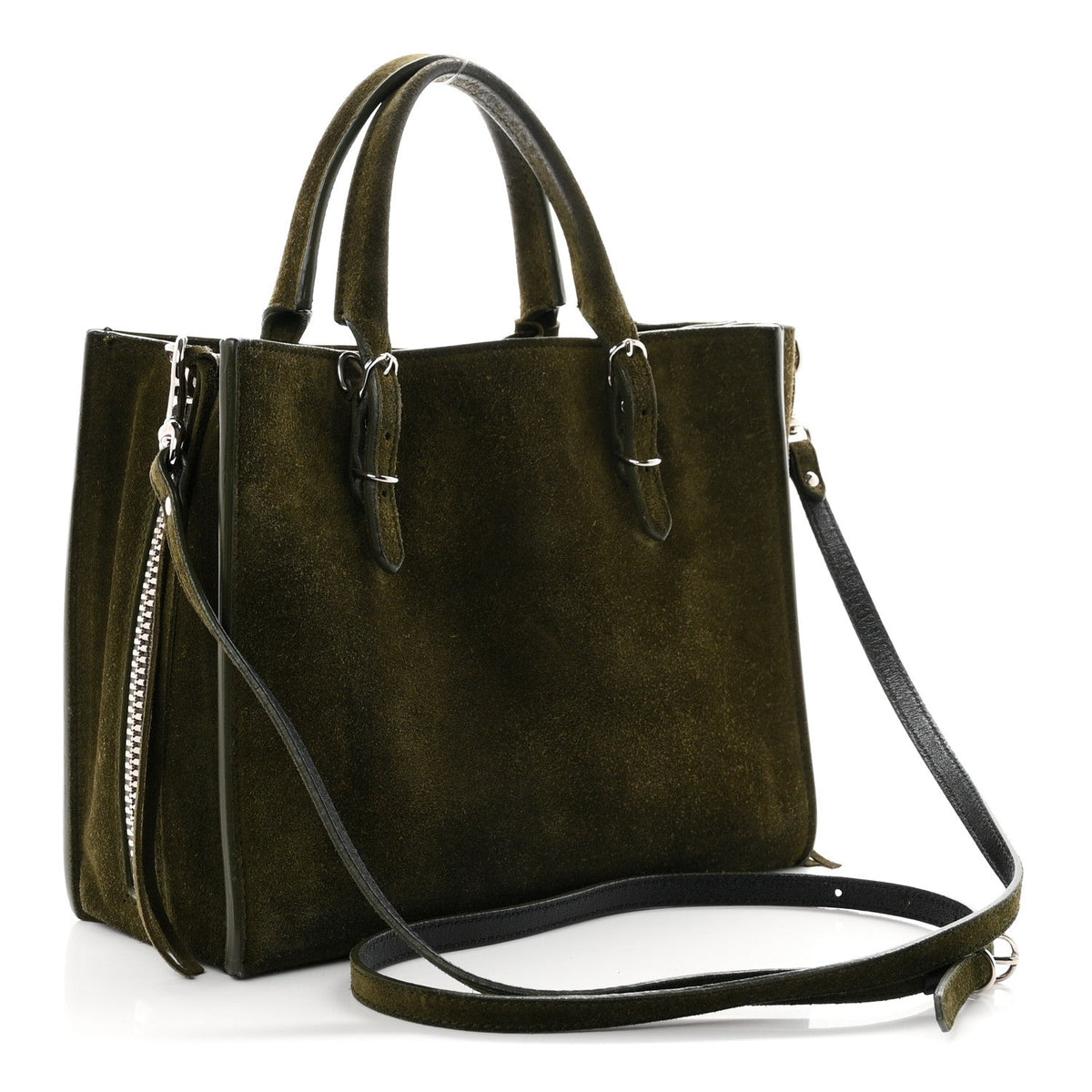 Baby Daim Calf Suede Papier Mini A4 Zip Around Tote Vert Militaire