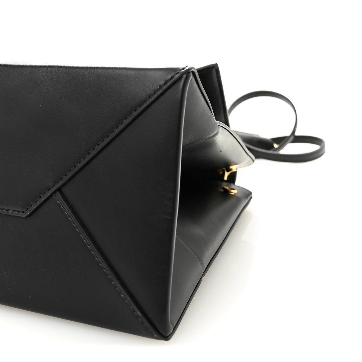 Natural Smooth Calfskin Medium Nano Top Handle Handbag Black