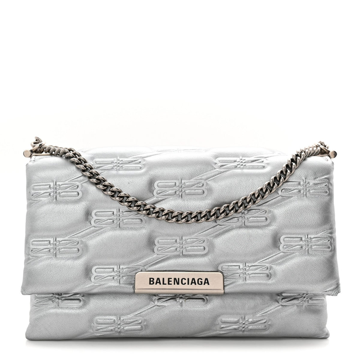 Nappa Allover License BB Monogram Embossed Small Triplet Bag Silver
