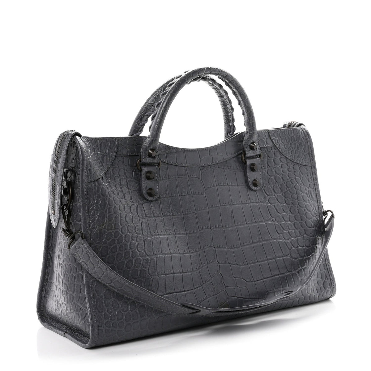 Calfskin Crocodile Embossed Classic Hardware City Gris Beton