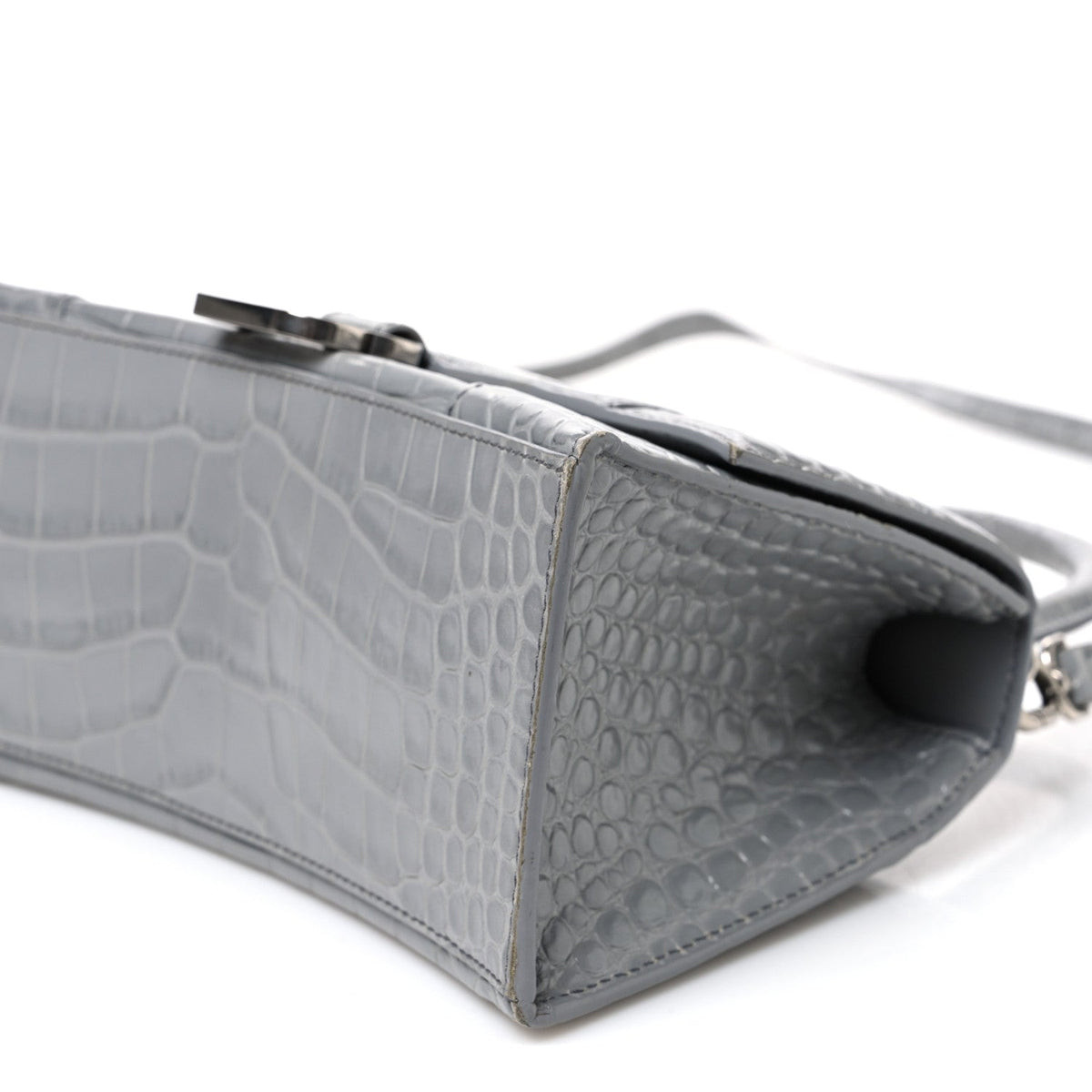 Shiny Calfskin Crocodile Embossed Small Hourglass Top Handle Bag Balenciaga Grey Balenciaga Grey