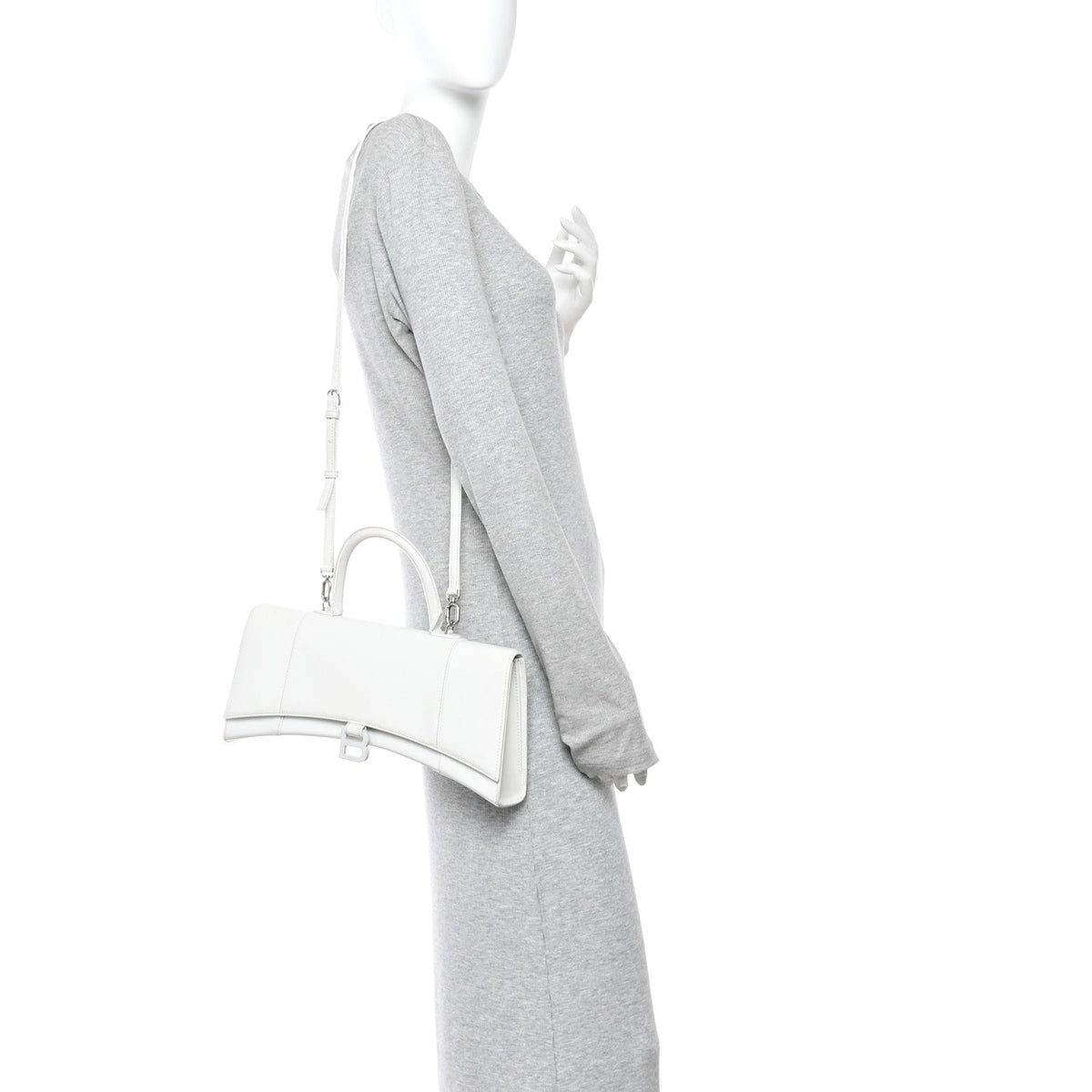 Shiny Box Calfskin Tonal B Hourglass Stretch Top Handle Bag White
